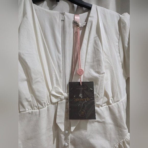 House Of CB Emiliana white stretch cotton Plunge mini dress L NWT - Picture 5 of 7